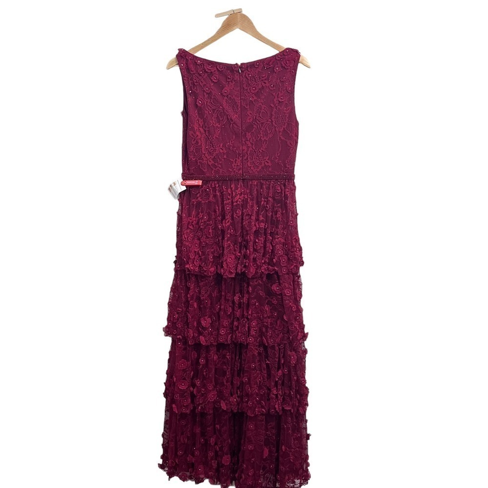 NEW $698 MAC DUGGAL 67710 BURGUNDY FLORAL RUFFLED TIERED SLEEVELESS GOWN Sz 10 - Picture 5 of 16